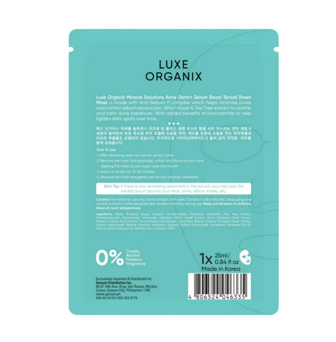 Luxe Organix Miracle Solutions Acne Derm+ Serum Boost Tencel Sheet Mask