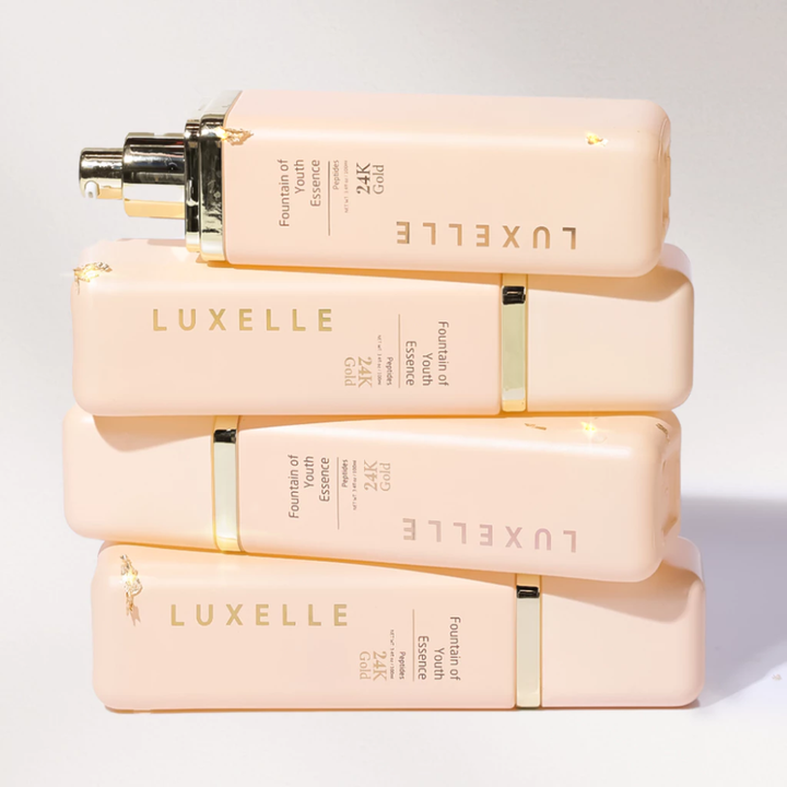 Stack of Luxelle skincare products on a light background