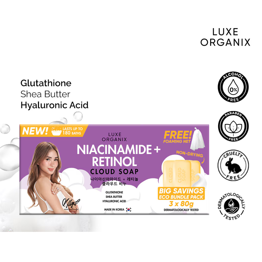 Luxe Organix Niacinamide + Retinol Cloud Soap 3 x 80g'
