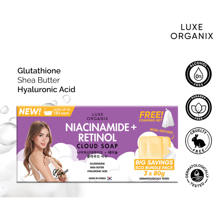 Luxe Organix Niacinamide + Retinol Cloud Soap 3 x 80g'