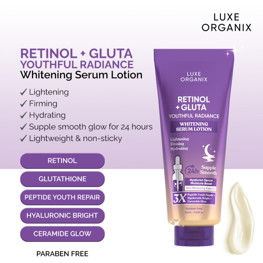 Luxe Organix Retinol + Gluta Youthful Radiance Whitening Serum Lotion 350ml