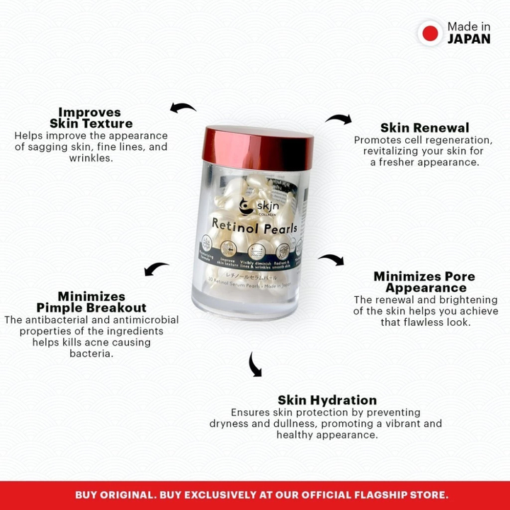 SKJN Collagen Retinol Pearls Anti Aging Brightening Refining Made in Japan