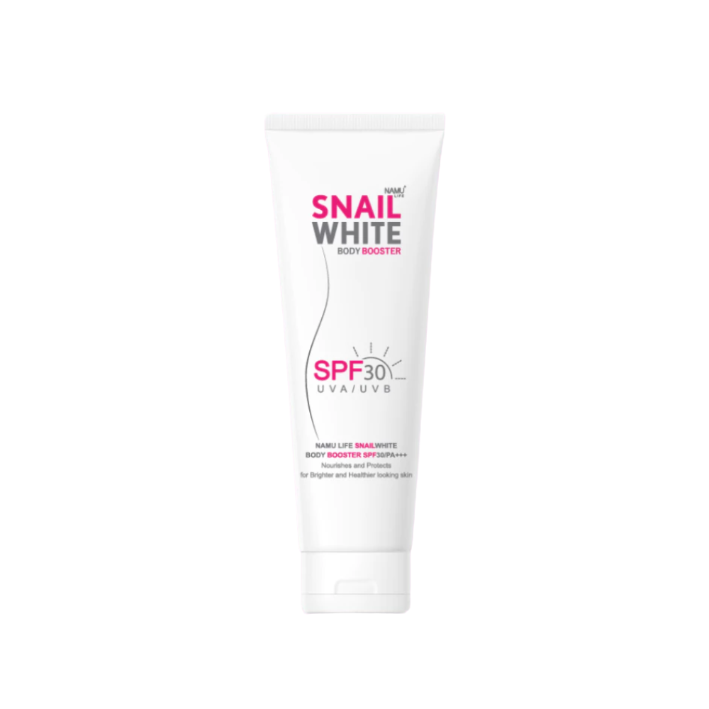 Snail White body booster cream with SPF 30 on a white background SNAILWHITE Body Booster SPF30/PA+++ UVA/UVB