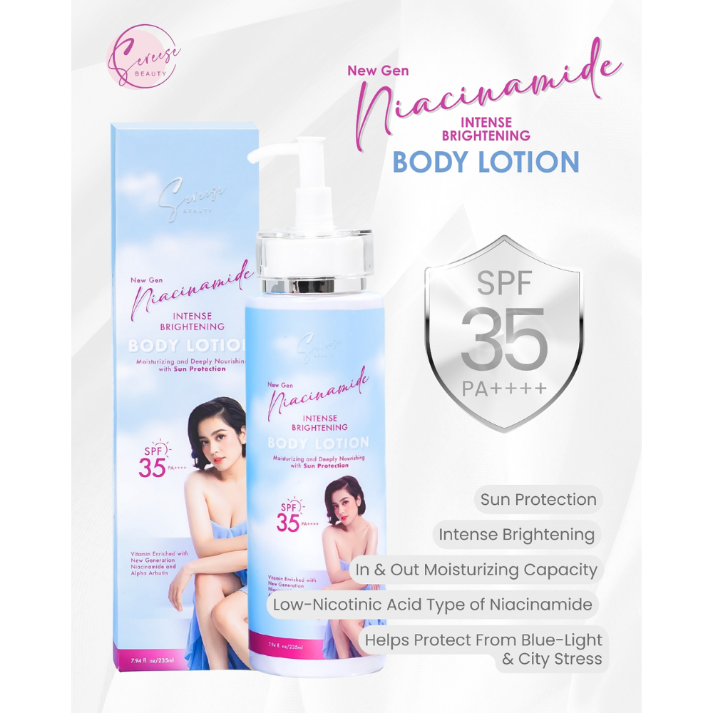 New Gen Niacinamide Intense Brightening Body Lotion with SPF 35 on a white background Sereese Beauty New Gen Niacinamide Intense Brightening Body Lotion SPF35 PA+++ 235ml 