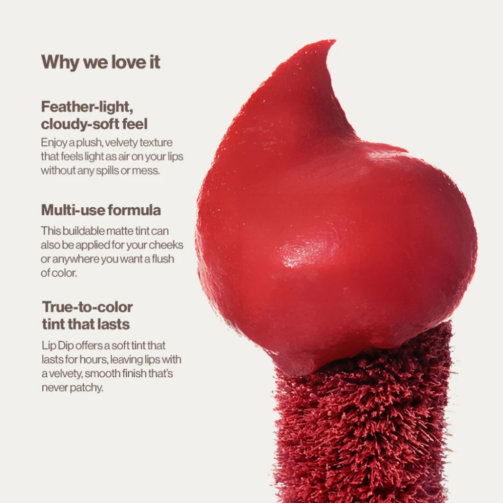 Red lip balm with applicator on a white background Sunnies Face Lip Dip - Aura