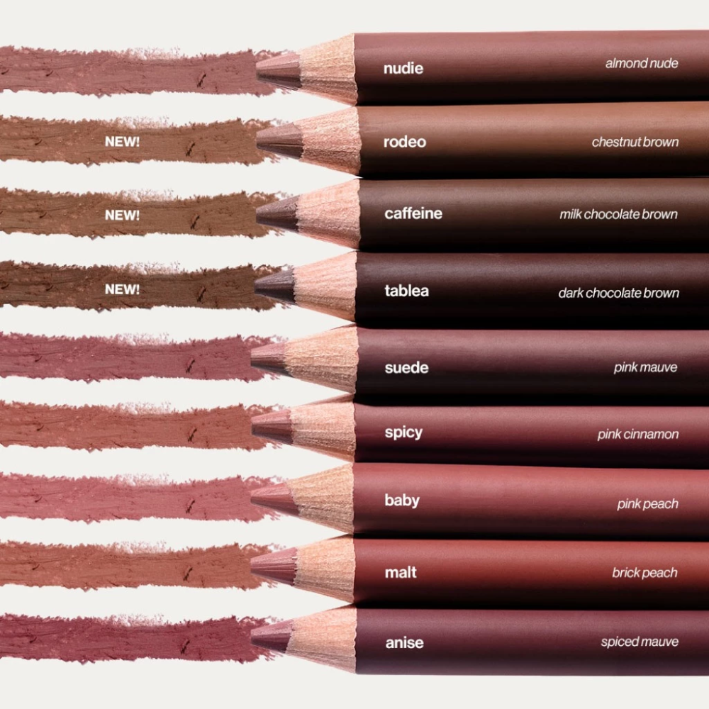 Set of lip pencils with color names on a white background Sunnies Face Lip Tracer 