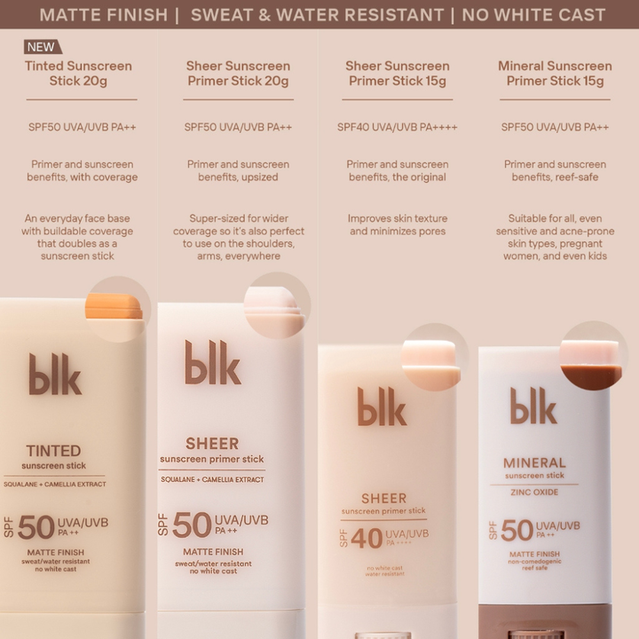 Tinted Sunscreen Sticks - Matte Finish Sweat/Water Resistant