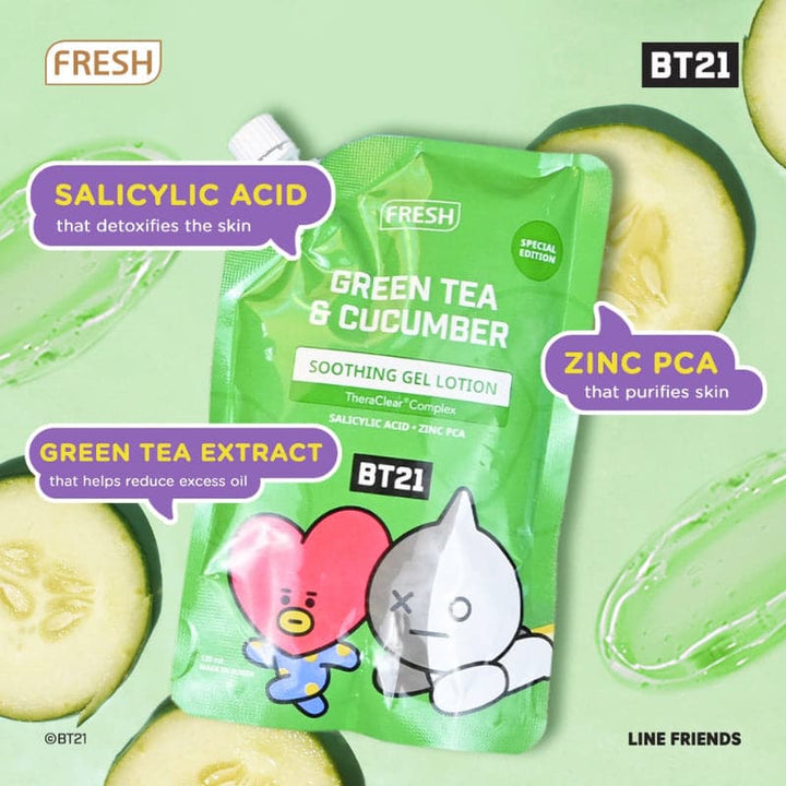 BT21 FRESH 120ml Green Tea & Cucumber Soothing Gel Lotion 120ML