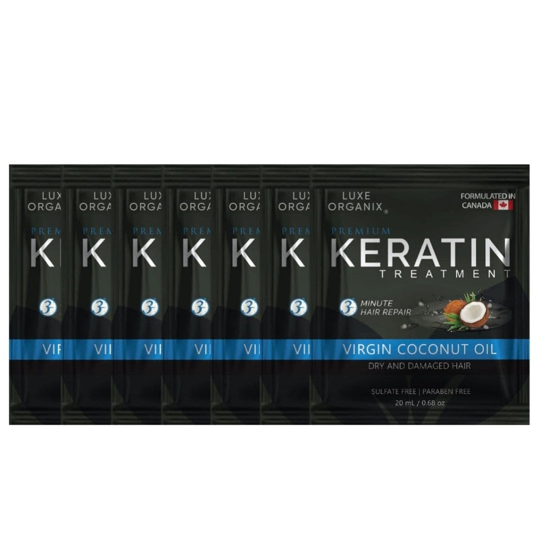 Premium Keratin Treatment Virgin Coconut Oil for Dry and Damaged Hair 6s by Luxe Organix in black sachets design