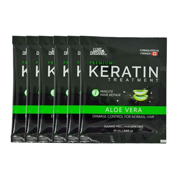 Premium Keratin Treatment Aloe Vera Damage Control for Normal Hair 6s by Luxe Organix in black green packaging