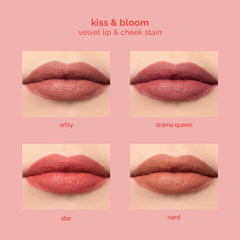 Generation Happy Skin Kiss & Bloom Velvet Lip & Cheek Stain - Drama Queen Lip Swatches