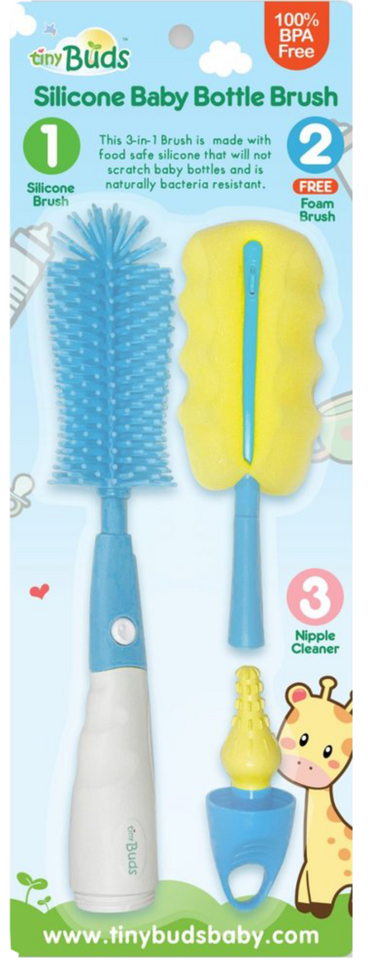 Tiny Silicone Baby Bottle Brush (Blue)